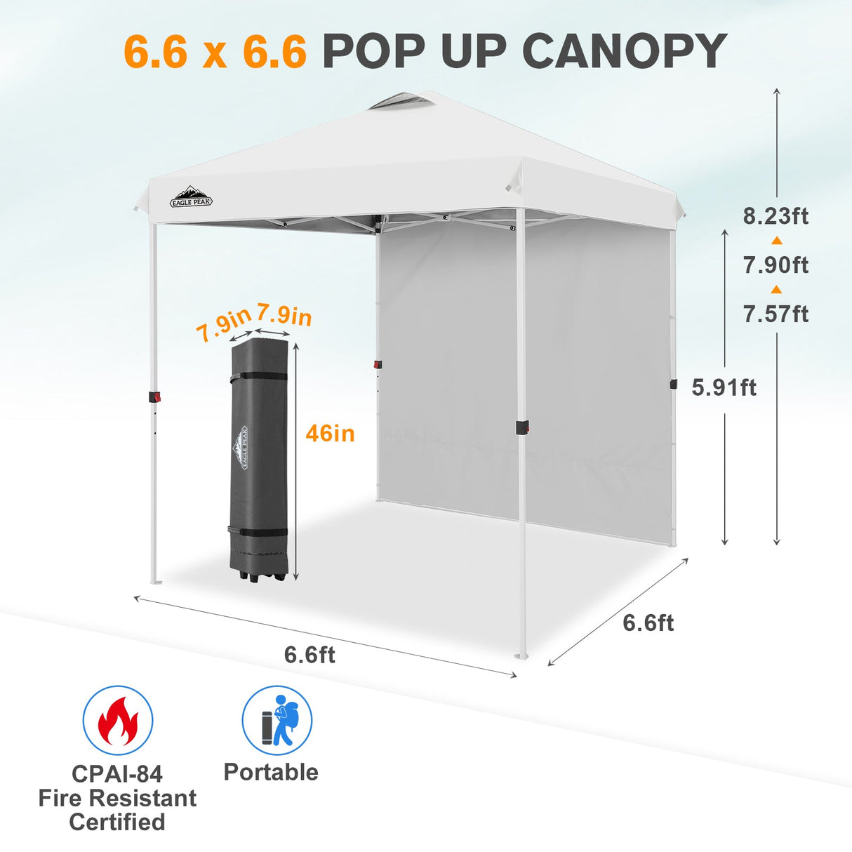 6.6x6.6 Pop Up Canopy Tent with 1 Sidewall - Eagle Peak®