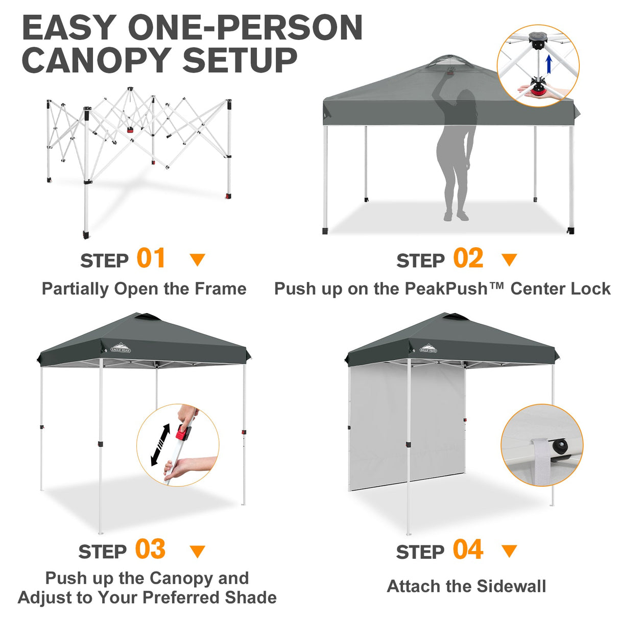 6.6x6.6 Pop Up Canopy Tent with 1 Sidewall - Eagle Peak®