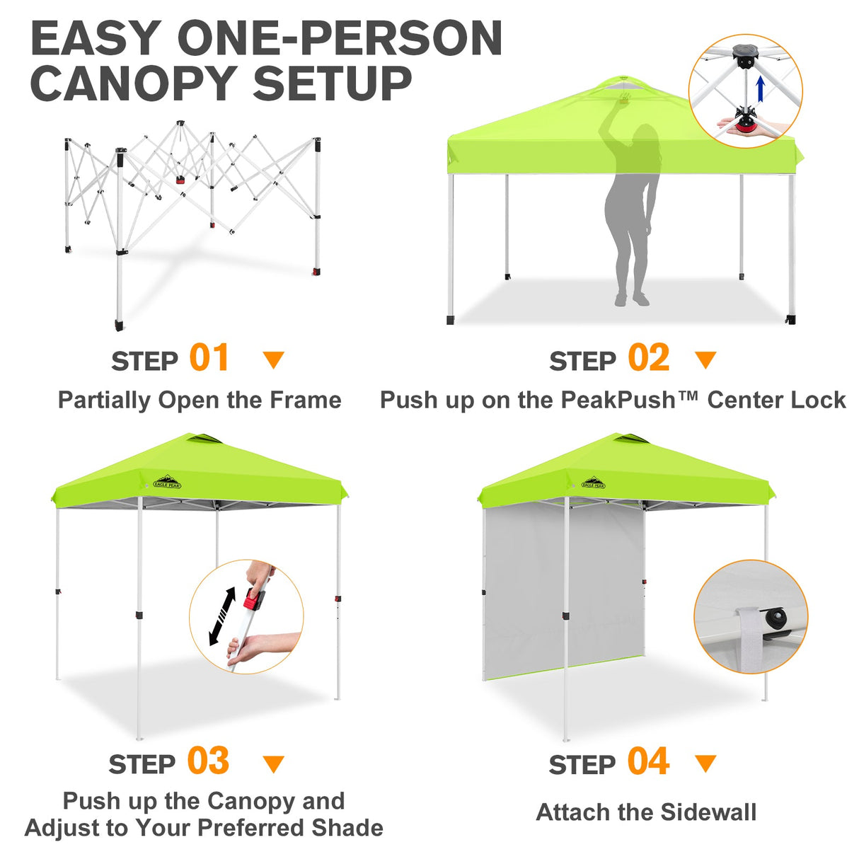 6.6x6.6 Pop Up Canopy Tent with 1 Sidewall - Eagle Peak®