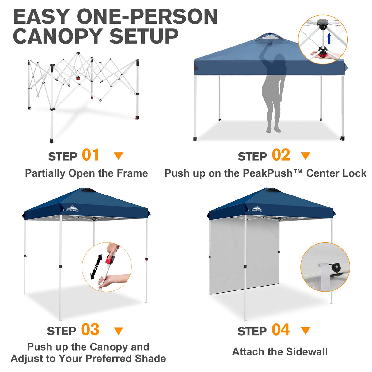 6.6x6.6 Pop Up Canopy Tent with 1 Sidewall - Eagle Peak®