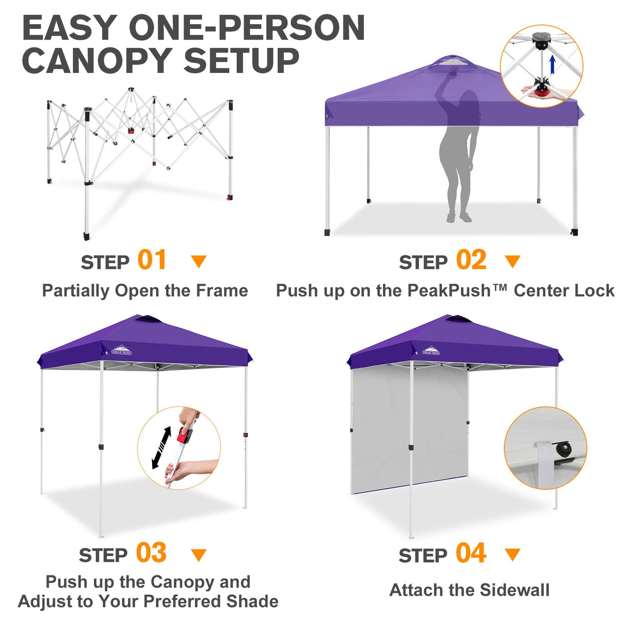 6.6x6.6 Pop Up Canopy Tent with 1 Sidewall - Eagle Peak®