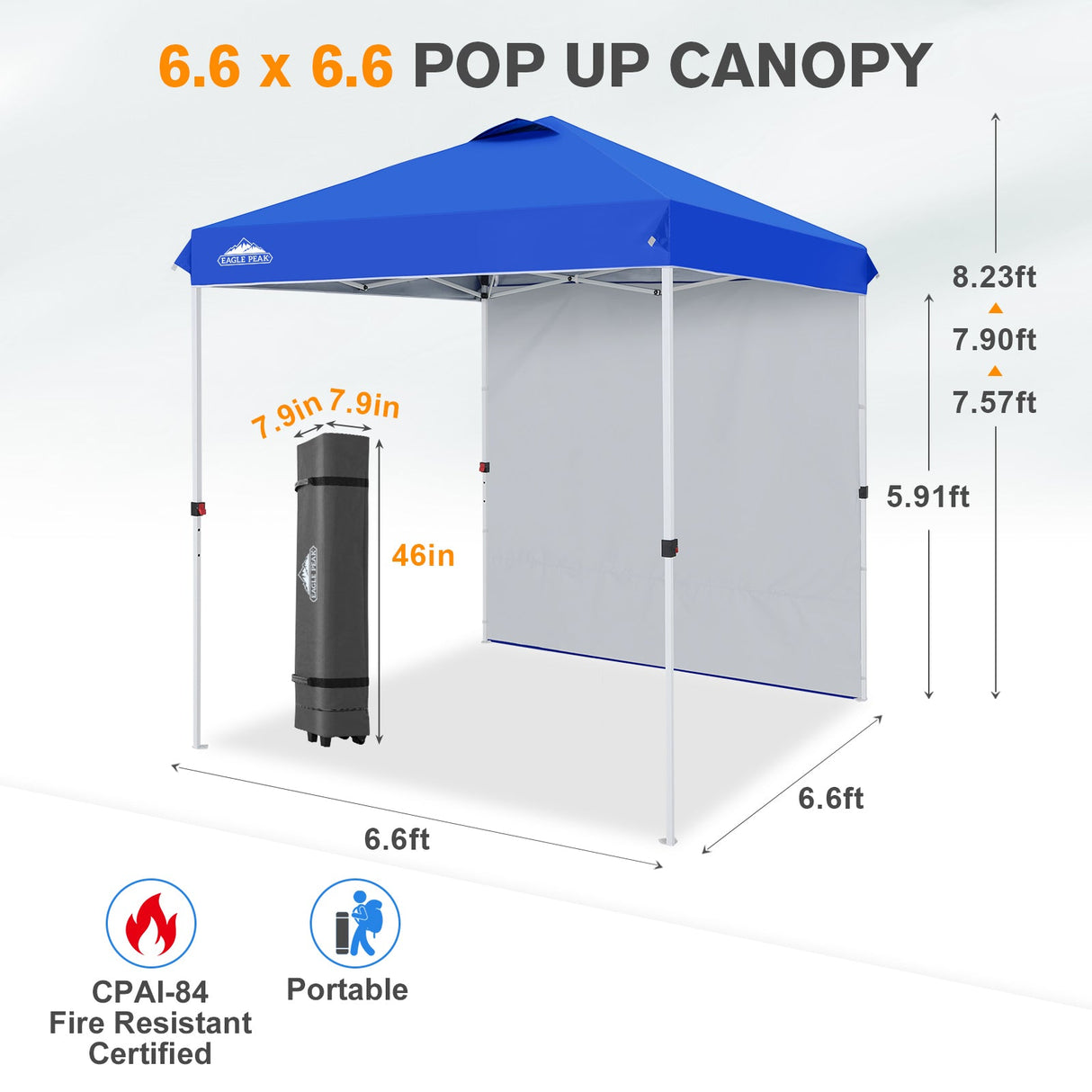6.6x6.6 Pop Up Canopy Tent with 1 Sidewall - Eagle Peak®