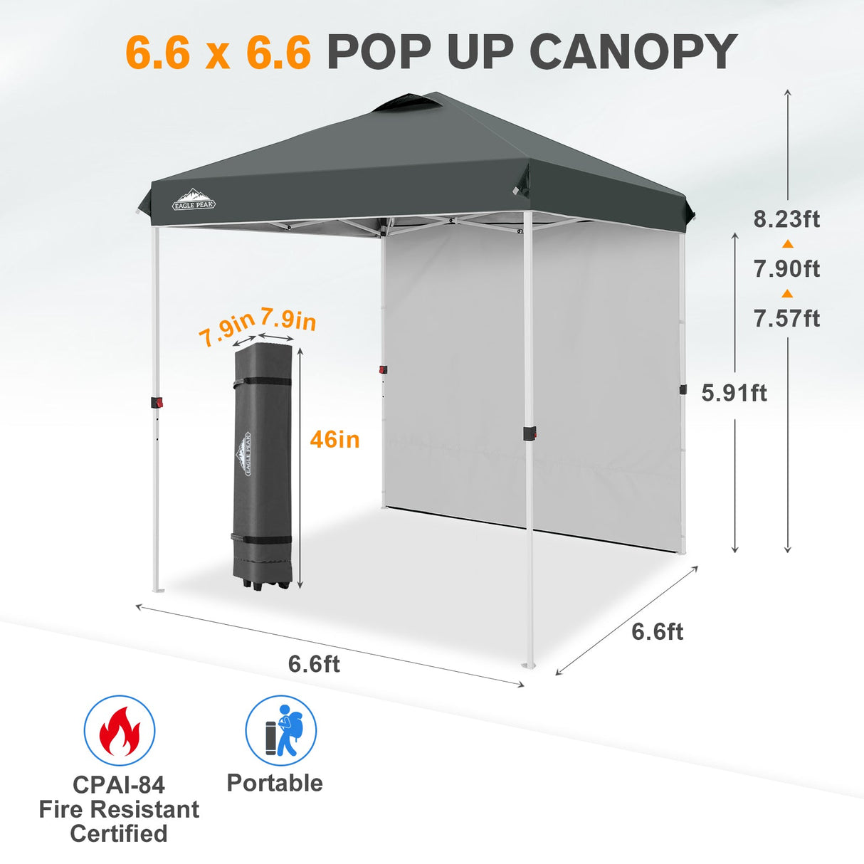 6.6x6.6 Pop Up Canopy Tent with 1 Sidewall - Eagle Peak®