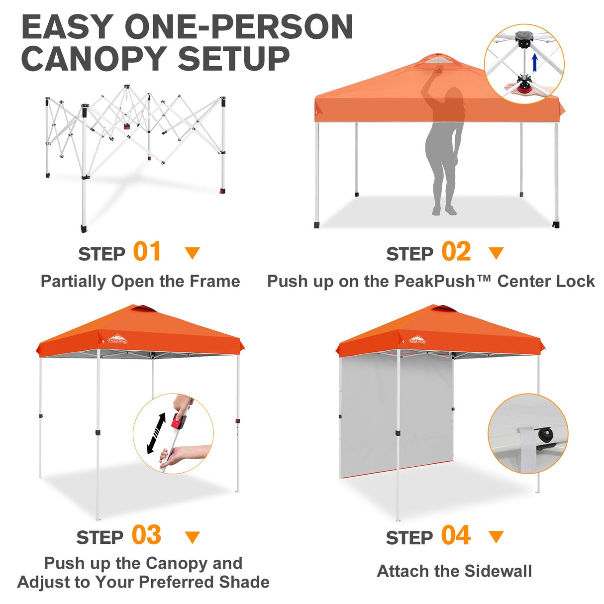 6.6x6.6 Pop Up Canopy Tent with 1 Sidewall - Eagle Peak®