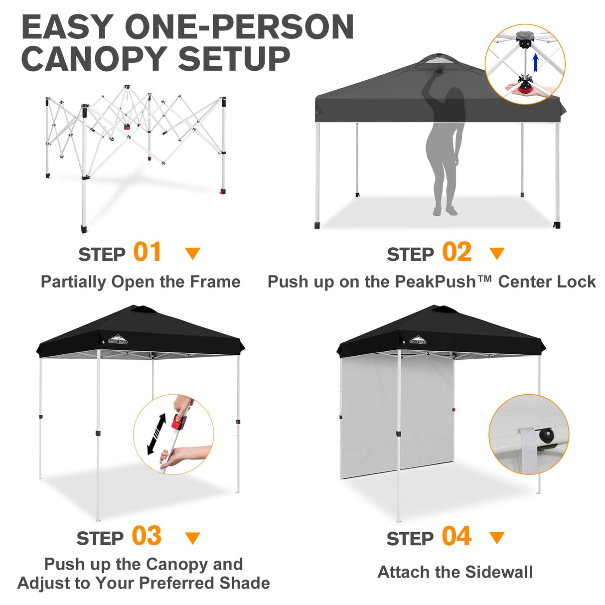 6.6x6.6 Pop Up Canopy Tent with 1 Sidewall - Eagle Peak®