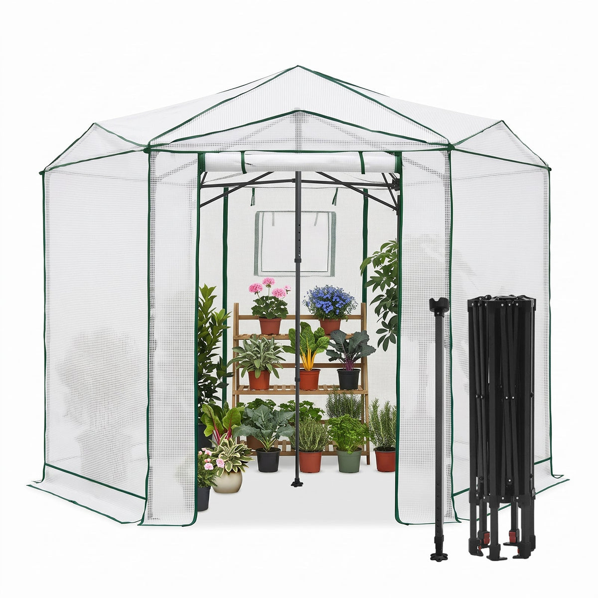 6.6x6.6/8.5x8.5 Easy Setup Pop Up Greenhouse, Hexagon - Eagle Peak®
