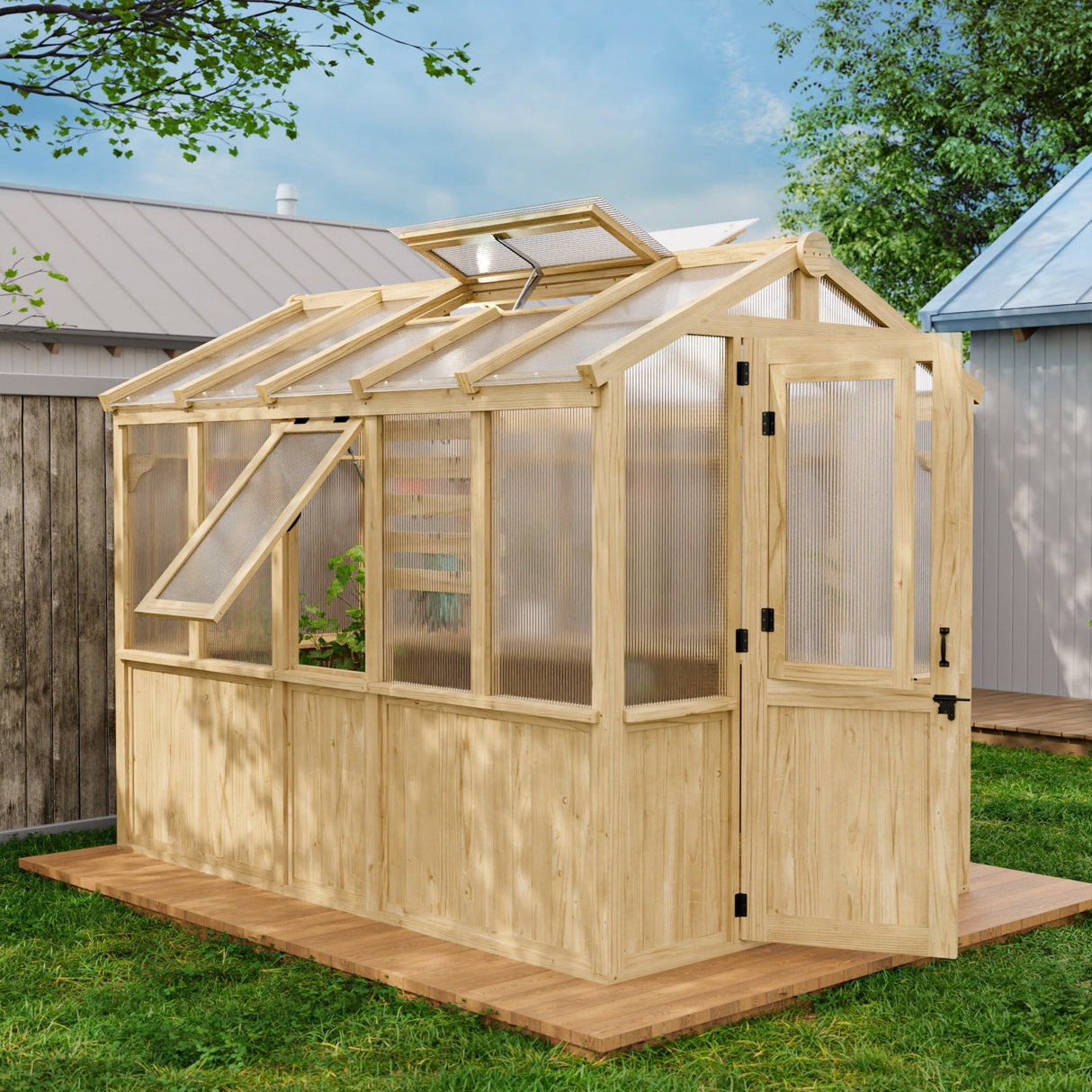 6.7x6x7.7 ft / 6.7x7.8x7.7 ft/ 6.7x9.7x7.7 ft Wood Greenhouse - Eagle Peak Custom Canopy Tent