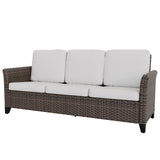 Ocean Vista Outdoor Wicker Patio Sofa Deep Cushions Rattan Furniture,Beige/Blue