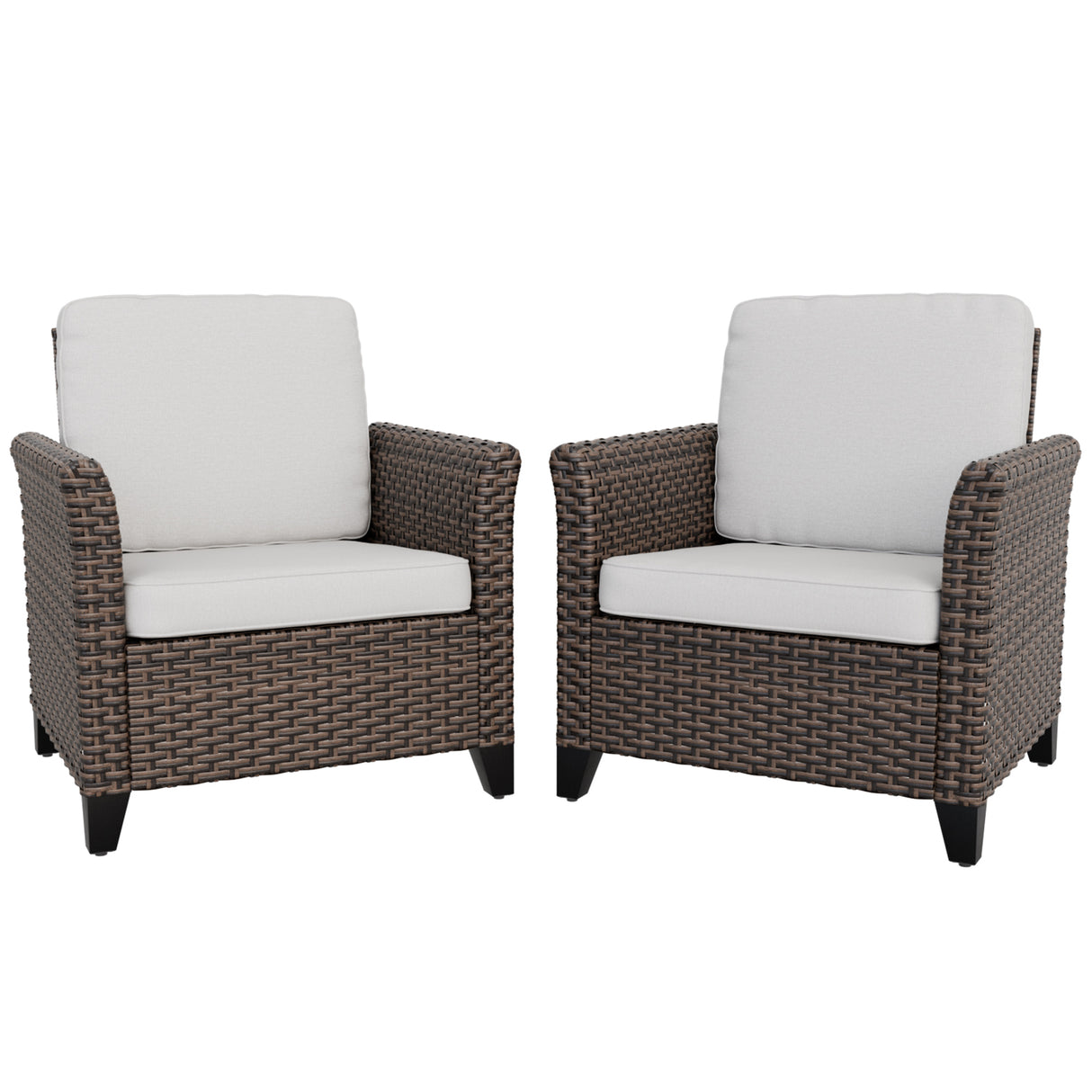 Ocean Vista Outdoor Wicker Patio Chairs Deep Cushions Rattan Furniture, Set of 2 Patio Chairs, Beige/Blue