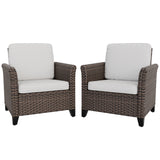 Ocean Vista Outdoor Wicker Patio Chairs Deep Cushions Rattan Furniture, Set of 2 Patio Chairs, Beige/Blue