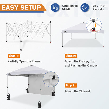 10x10 Commercial Pop up Canopy with 1 Sidewall