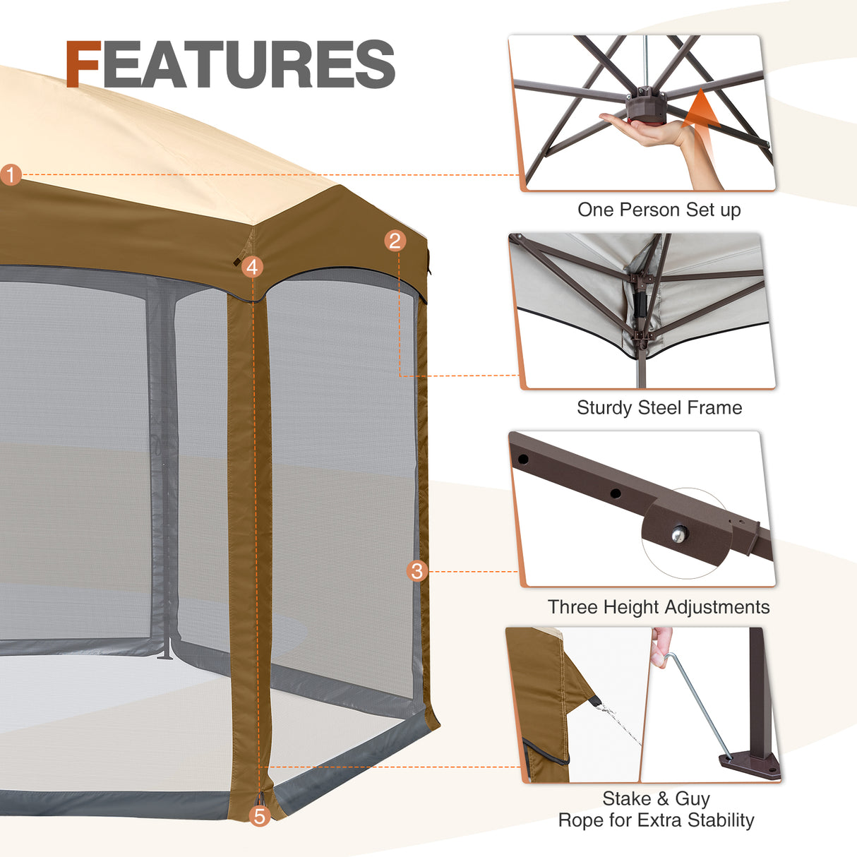 EAGLE PEAK Pop - Up Camping 6 Sided (6x6x6) Gazebo w/ Mosquito Netting Easy Center Push Canopy Shelter Instant Setup Outdoor Screen Ten - Eagle Peak Canopy and Outdoor Products