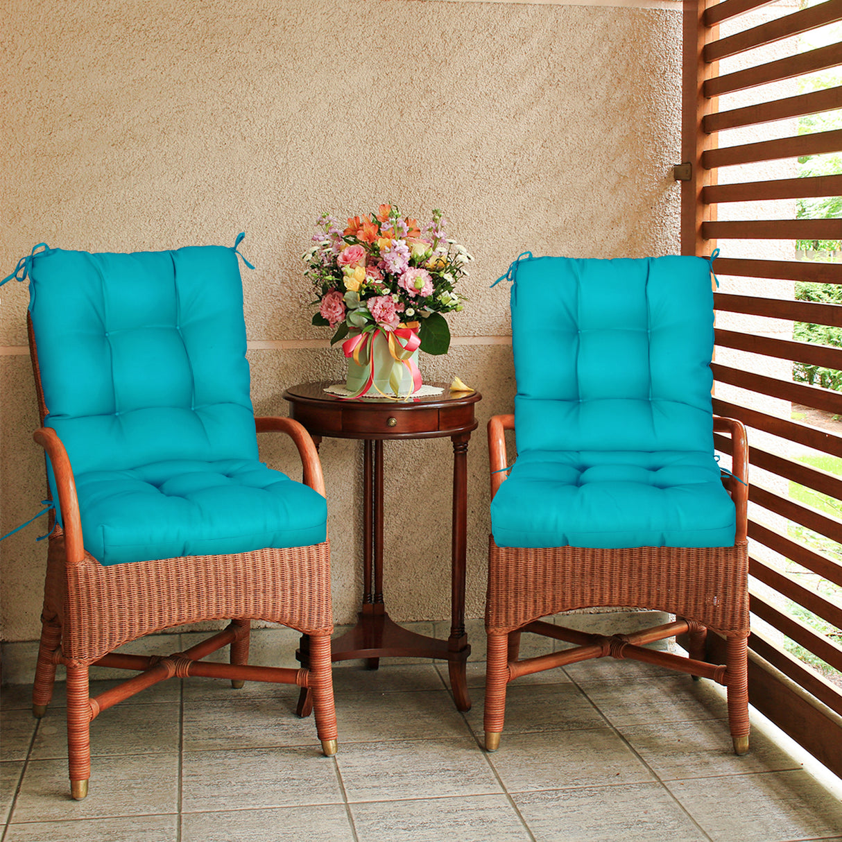 Tufted Outdoor/Indoor Seat/Back Chair Cushion, Set of 2, 42'' x 21''