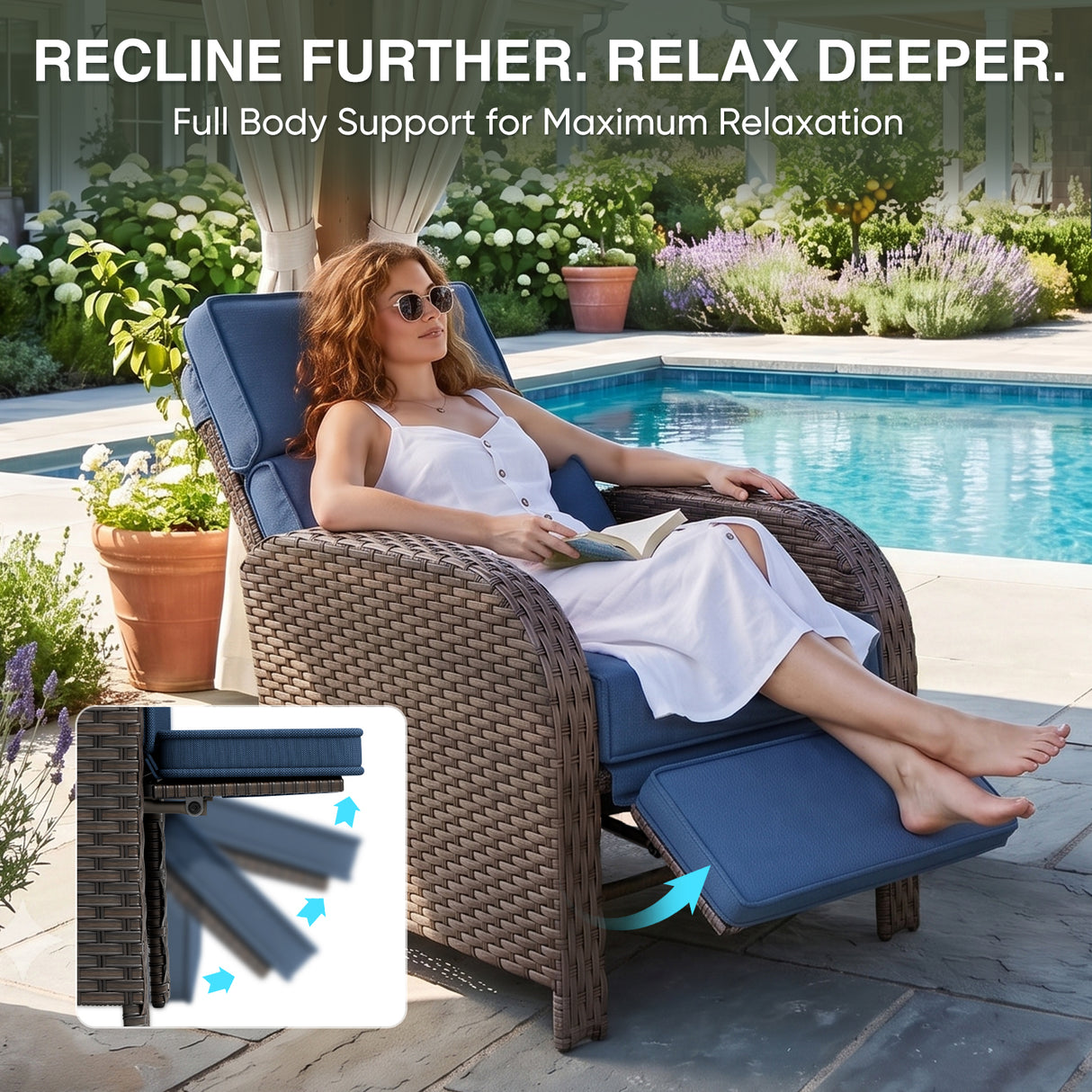 Outdoor Wicker Recliner Chair with Footrest