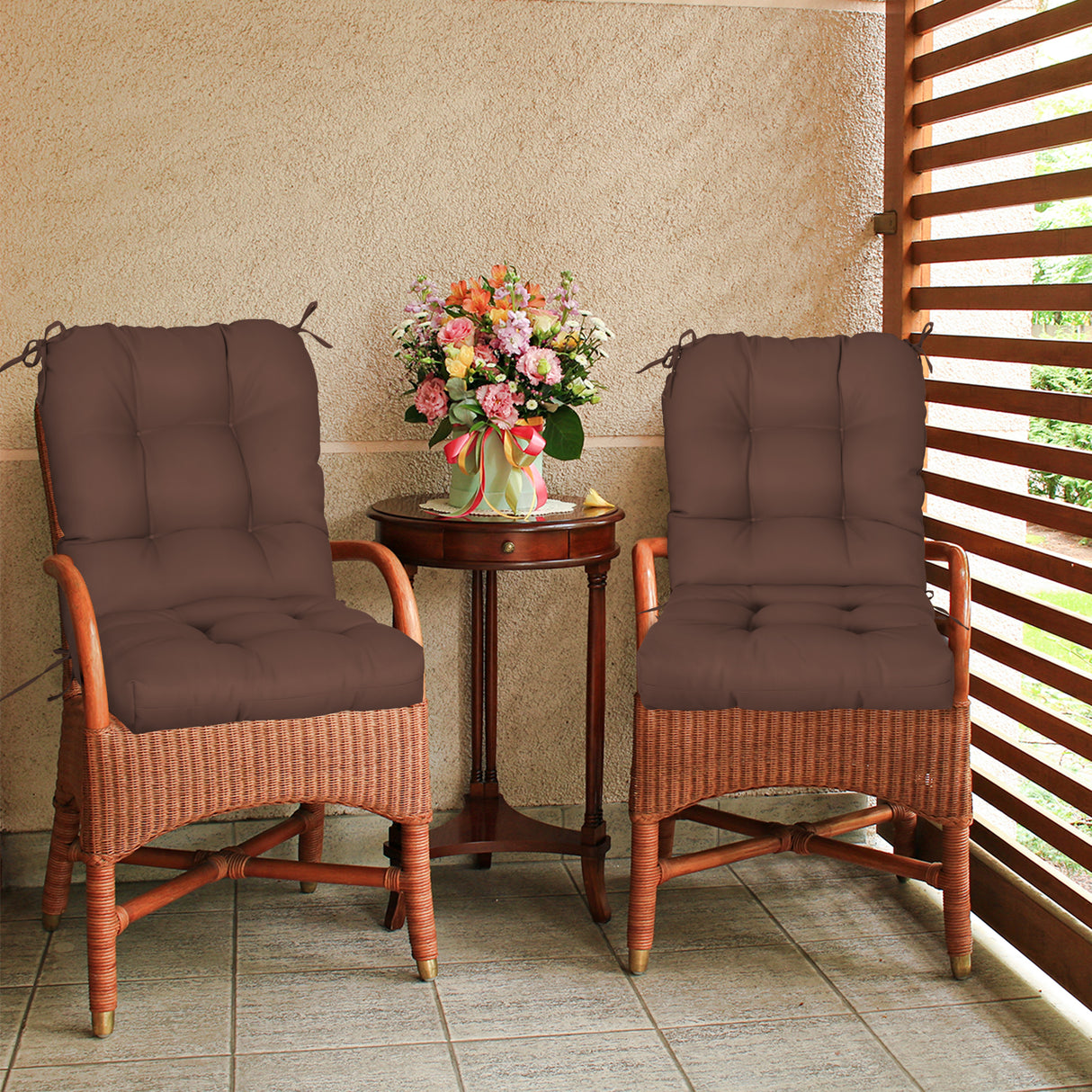 Tufted Outdoor/Indoor Seat/Back Chair Cushion, Set of 2, 42'' x 21''