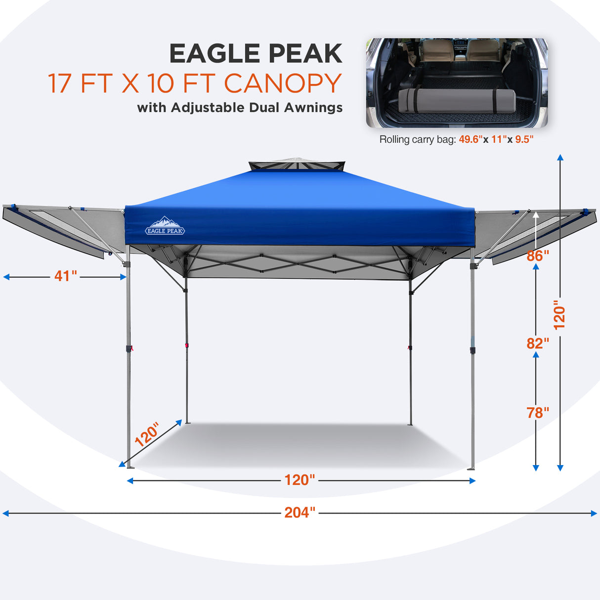 EAGLE PEAK 17x10 Pop up Gazebo Canopy Tent Outdoor Instant Canopy Shelter with Adjustable Dual Half Awnings - Eagle Peak Canopy and Outdoor Products