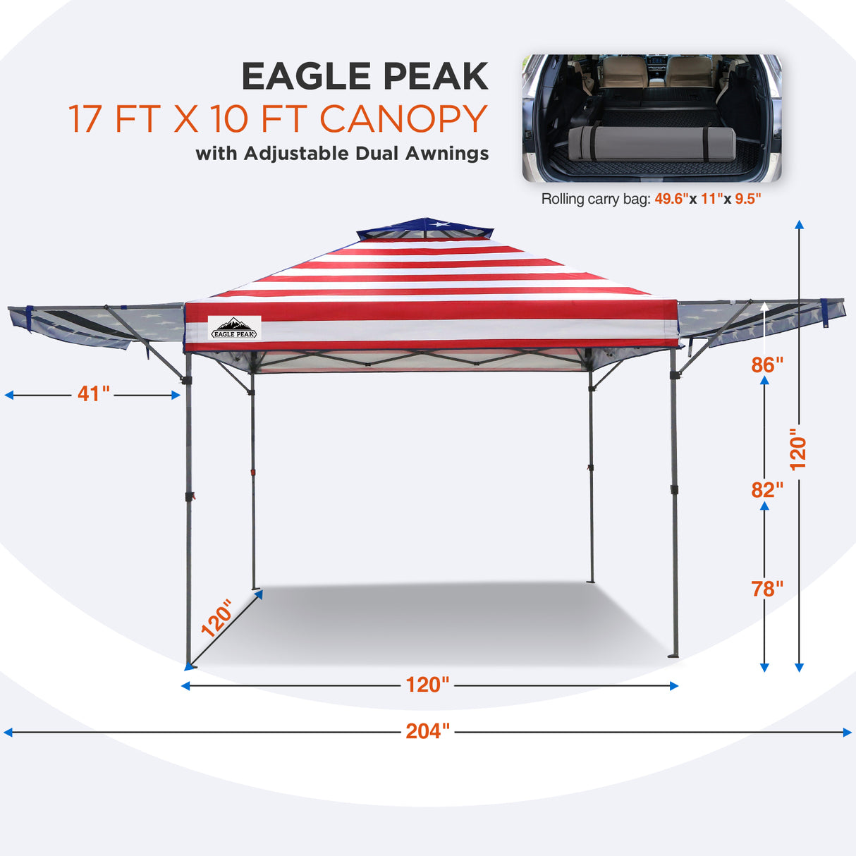 EAGLE PEAK 17x10 Pop up Gazebo Canopy Tent Outdoor Instant Canopy Shelter with Adjustable Dual Half Awnings - Eagle Peak Canopy and Outdoor Products