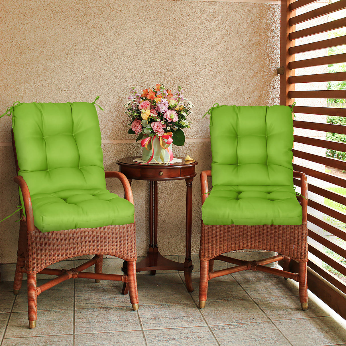 Tufted Outdoor/Indoor Seat/Back Chair Cushion, Set of 2, 42'' x 21''