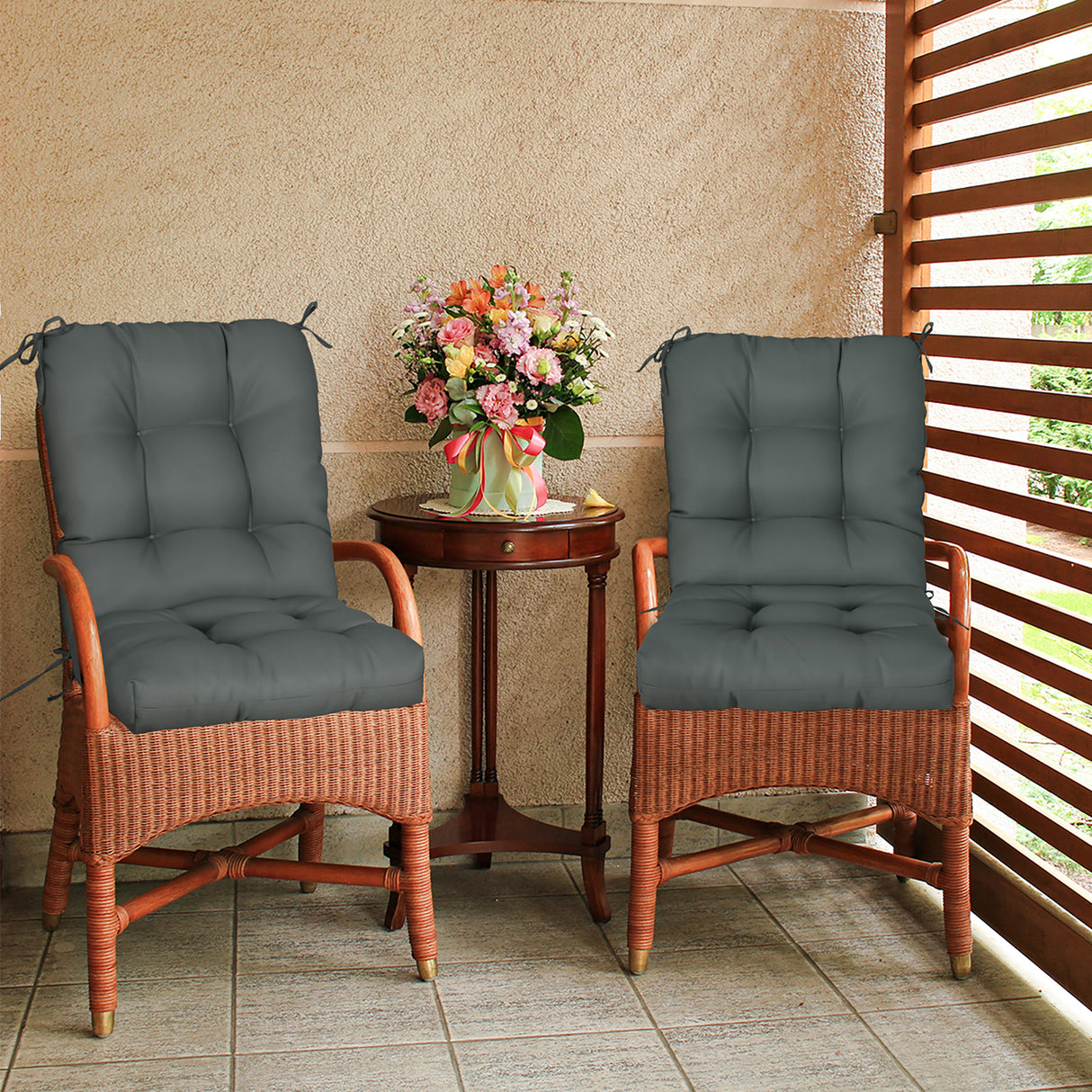 Tufted Outdoor/Indoor Seat/Back Chair Cushion, Set of 2, 42'' x 21''