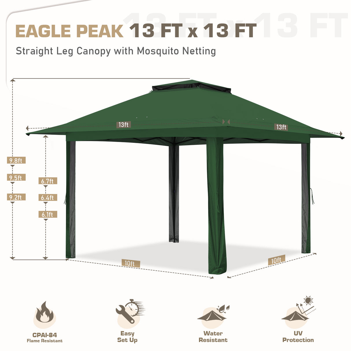 EAGLE PEAK 13x13 Pop Up Gazebo w/ Mosquito Netting - Eagle Peak Canopy and Outdoor Products