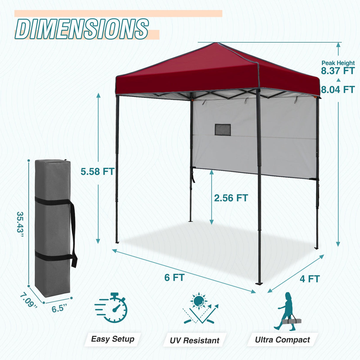6x4 ft Instant Pop Up Canopy with Adjustable Sun Wall - Eagle Peak Custom Canopy Tent