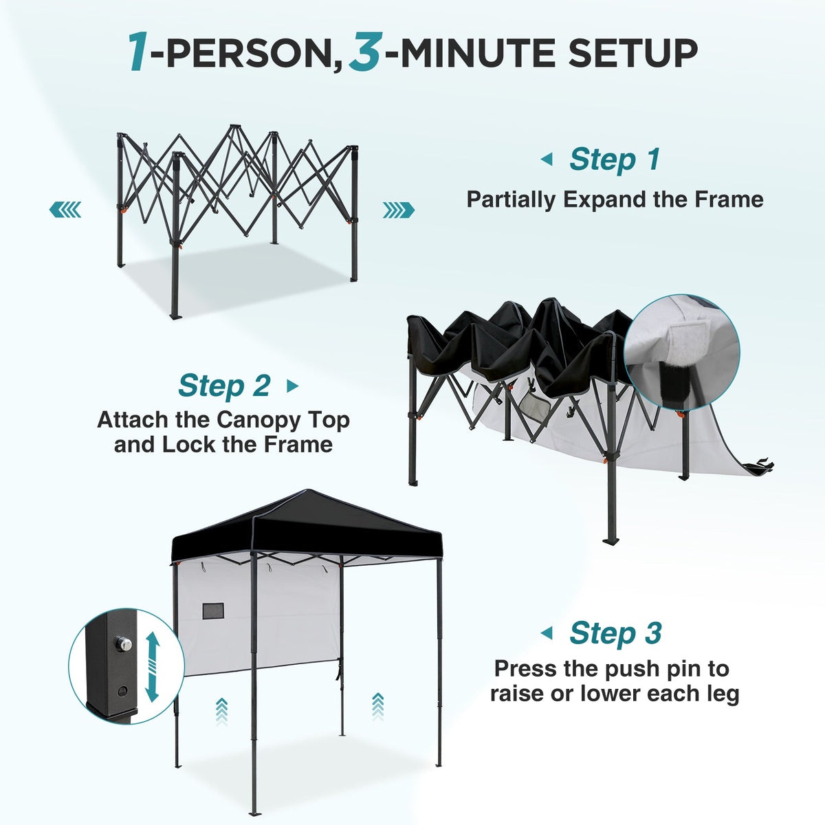 6x4 Instant Pop Up Canopy Tent with 1 Half Wall - Eagle Peak®