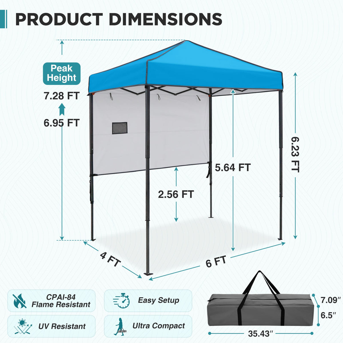 6x4 Instant Pop Up Canopy Tent with 1 Half Wall - Eagle Peak®