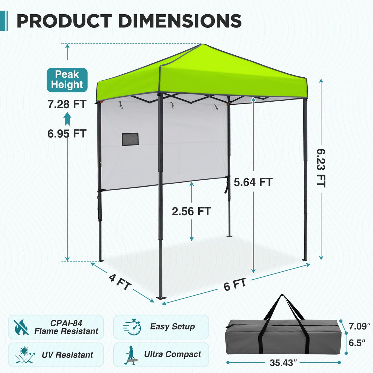 6x4 Instant Pop Up Canopy Tent with 1 Half Wall - Eagle Peak®