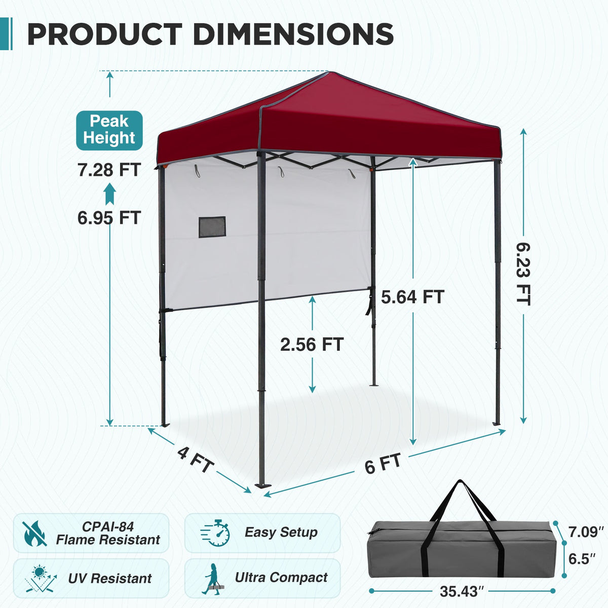 6x4 Instant Pop Up Canopy Tent with 1 Half Wall - Eagle Peak®