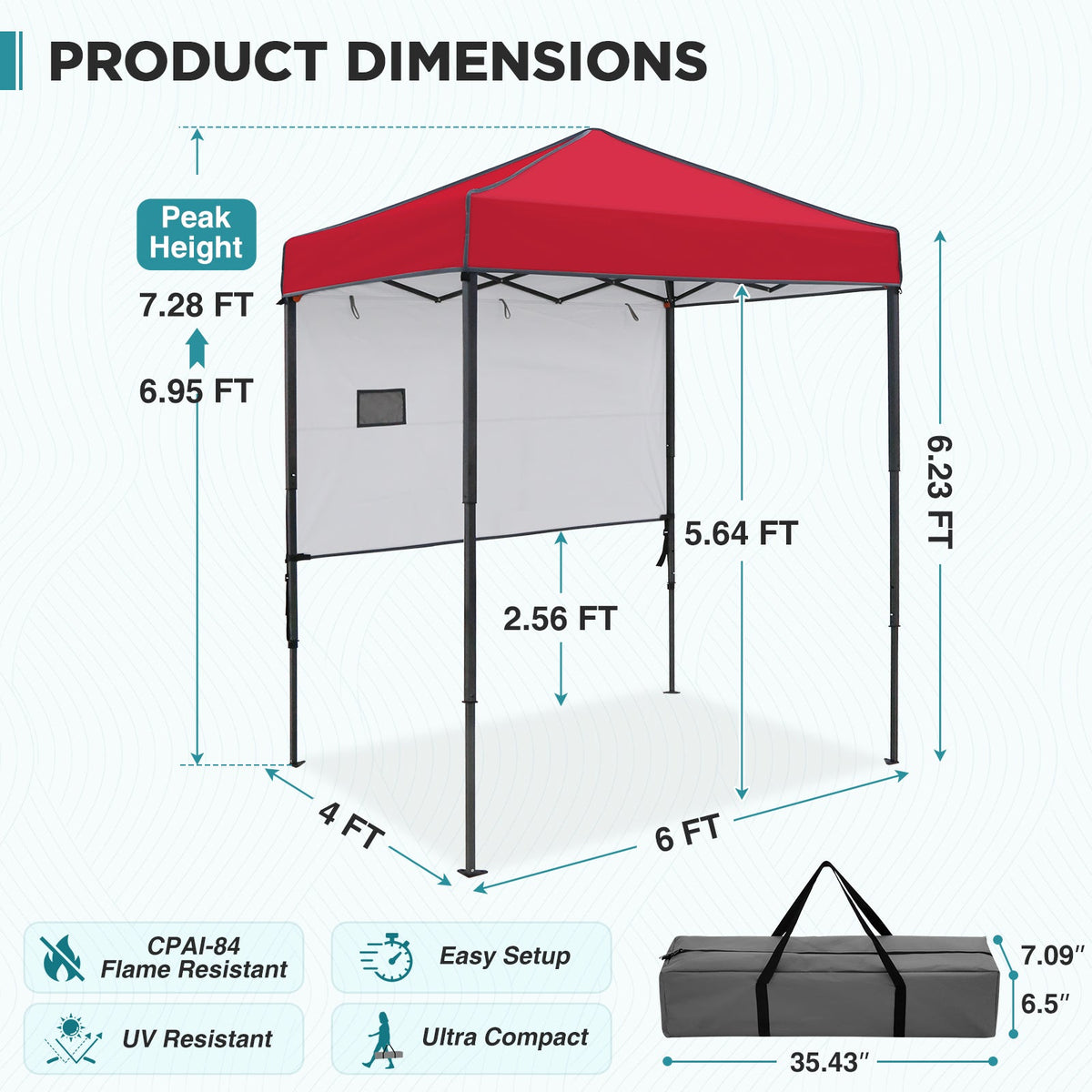 6x4 Instant Pop Up Canopy Tent with 1 Half Wall - Eagle Peak®