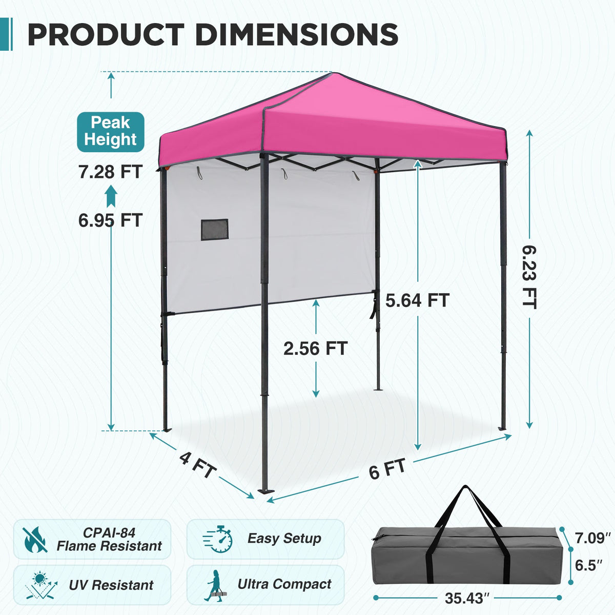 6x4 Instant Pop Up Canopy Tent with 1 Half Wall - Eagle Peak®