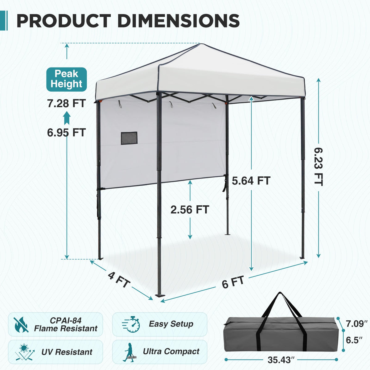 6x4 Instant Pop Up Canopy Tent with 1 Half Wall - Eagle Peak®