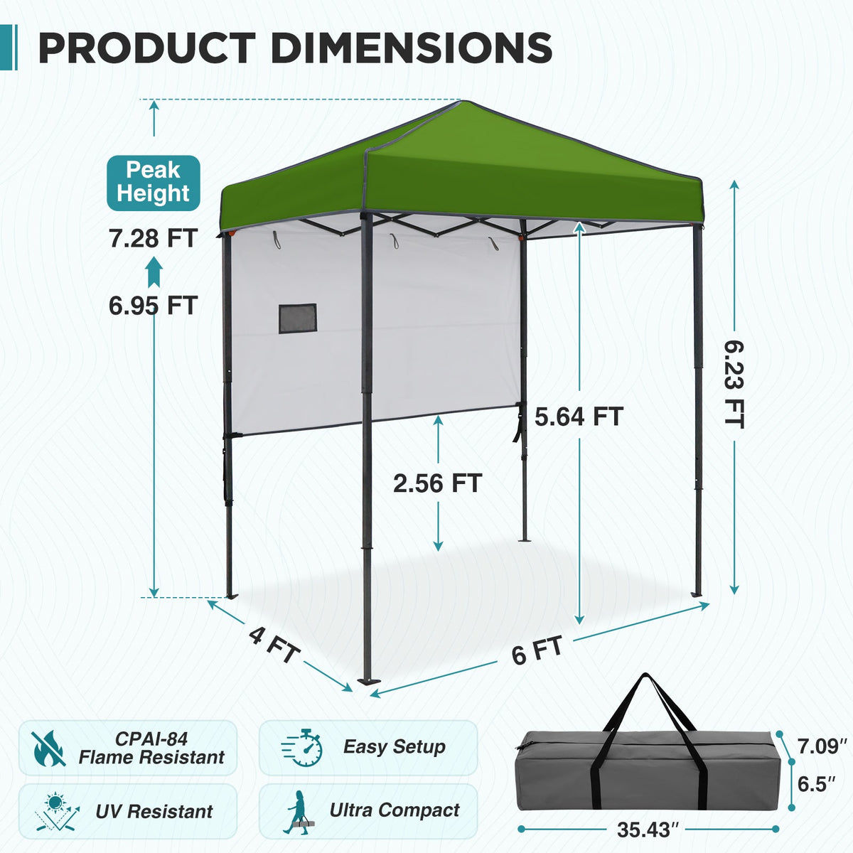 6x4 Instant Pop Up Canopy Tent with 1 Half Wall - Eagle Peak®