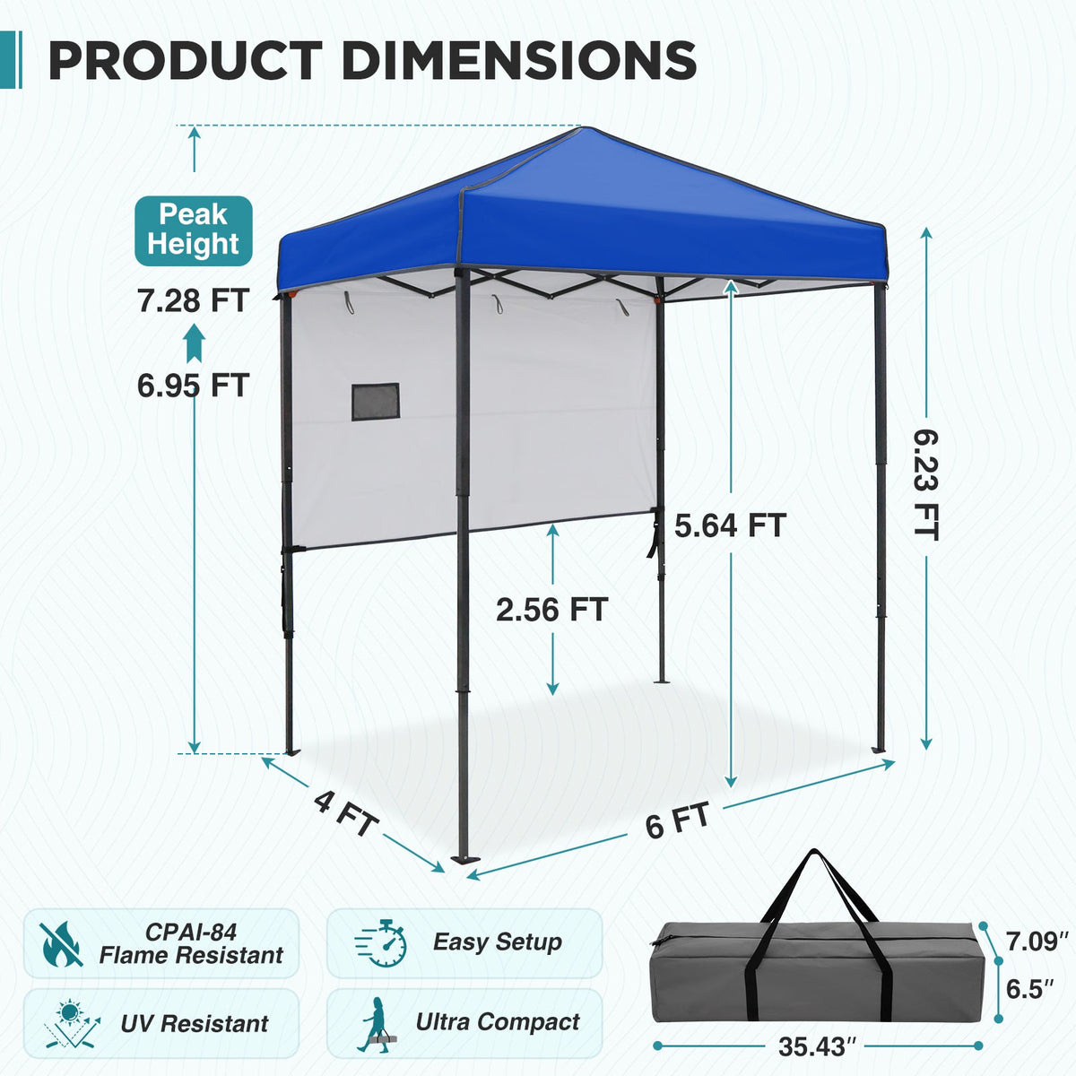 6x4 Instant Pop Up Canopy Tent with 1 Half Wall - Eagle Peak®