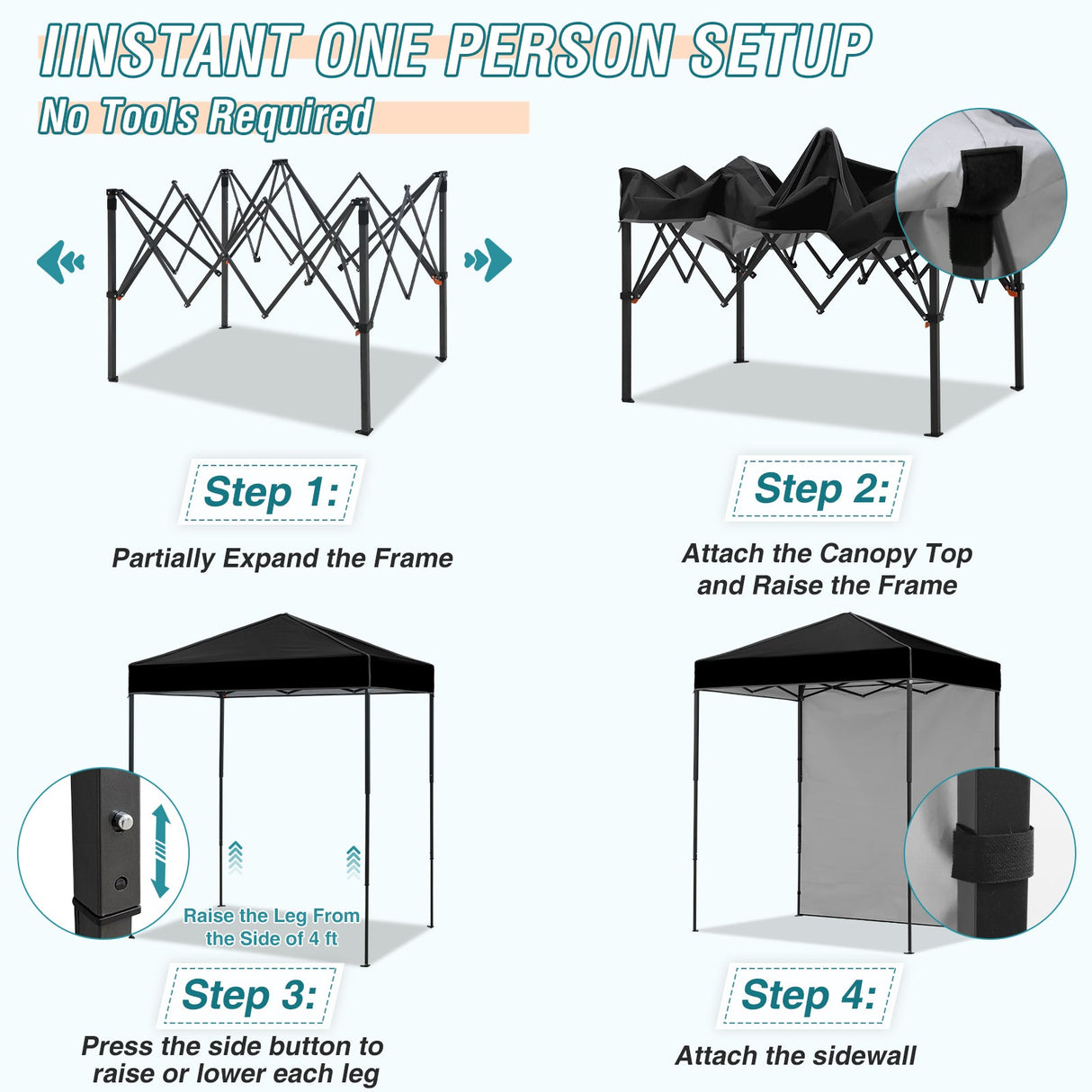 6x4 Instant Pop Up Canopy Tent with 1 Side Wall Panel - Eagle Peak Custom Canopy Tent