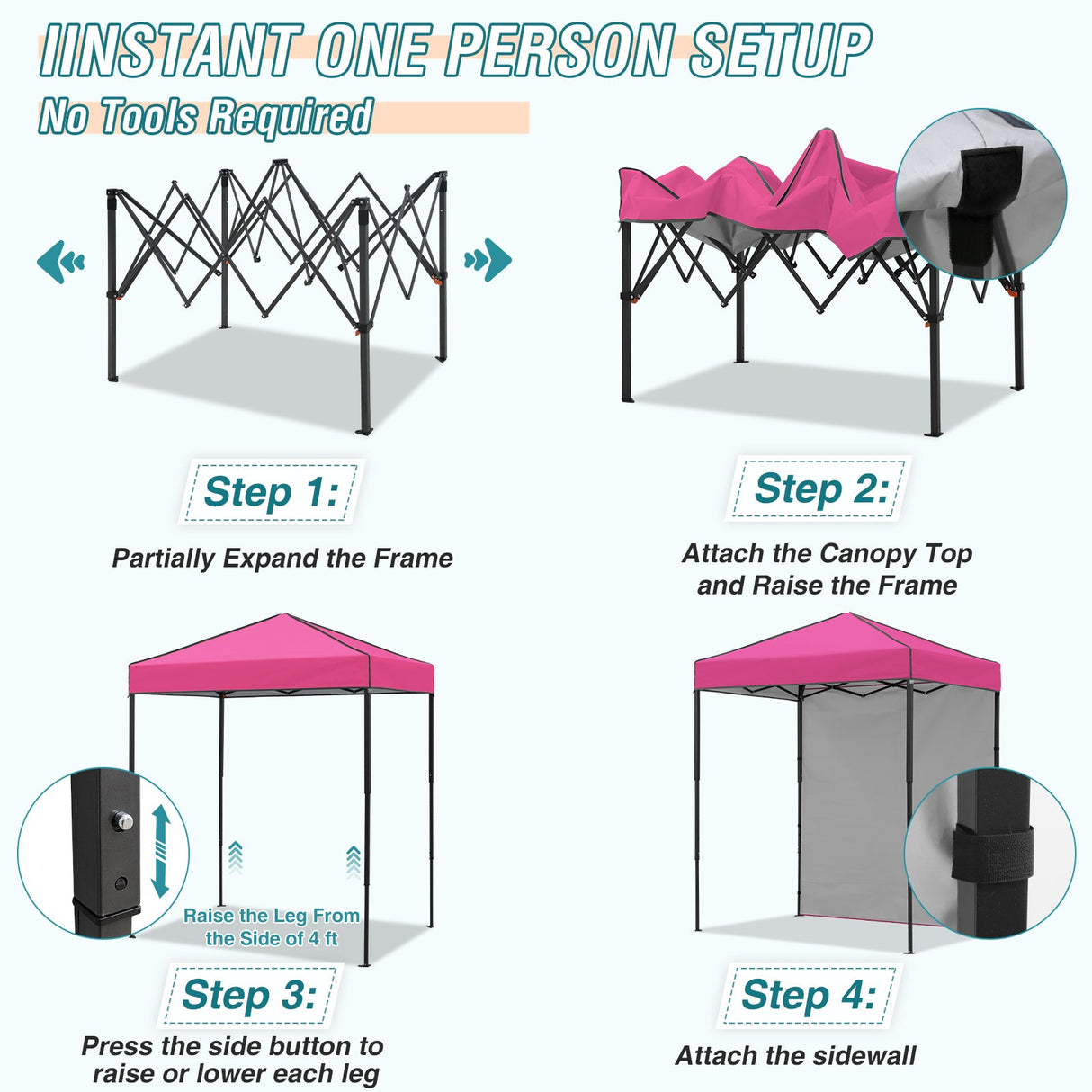 6x4 Instant Pop Up Canopy Tent with 1 Side Wall Panel - Eagle Peak
