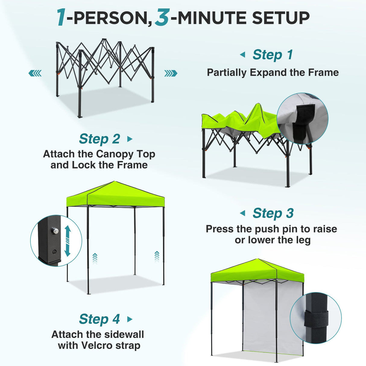 6x4 Instant Pop Up Canopy Tent with 1 Side Wall Panel - Eagle Peak®