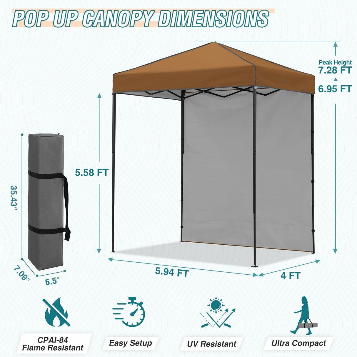 6x4 Instant Pop Up Canopy Tent with 1 Side Wall Panel - Eagle Peak Custom Canopy Tent