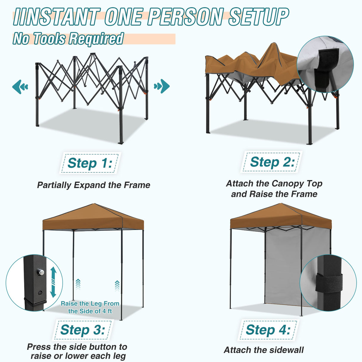 6x4 Instant Pop Up Canopy Tent with 1 Side Wall Panel - Eagle Peak Custom Canopy Tent