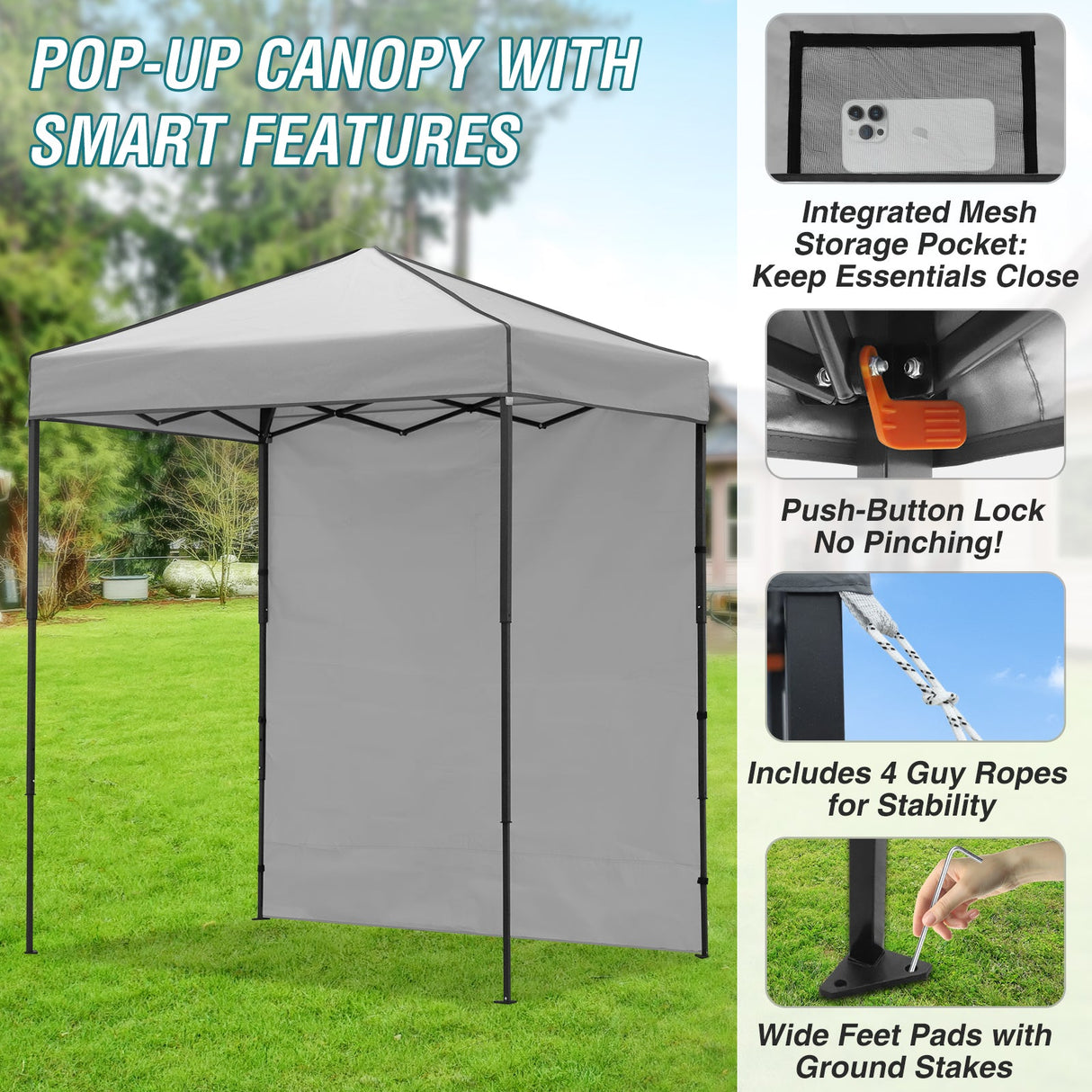 6x4 Instant Pop Up Canopy Tent with 1 Side Wall Panel - Eagle Peak Custom Canopy Tent