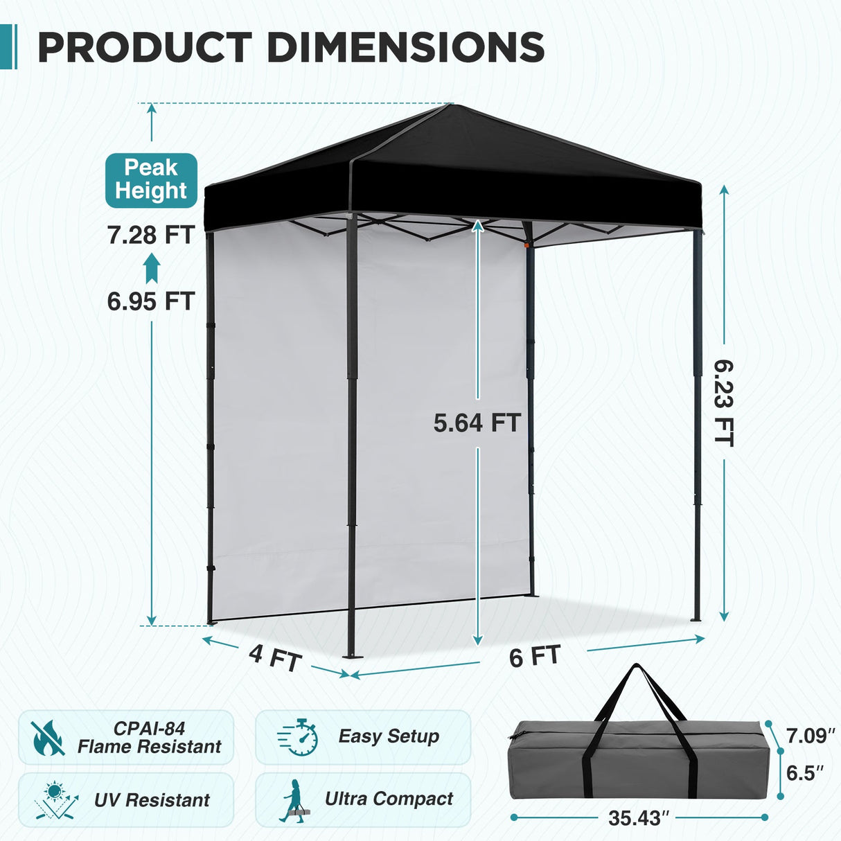 6x4 Instant Pop Up Canopy Tent with 1 Side Wall Panel - Eagle Peak®
