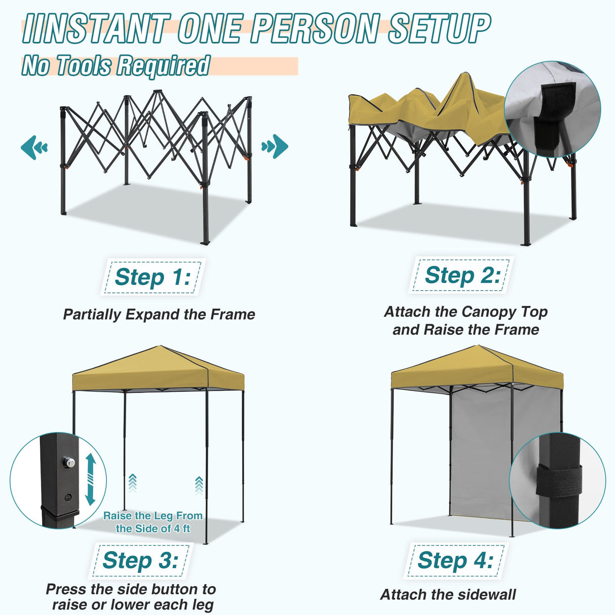 6x4 Instant Pop Up Canopy Tent with 1 Side Wall Panel - Eagle Peak Custom Canopy Tent