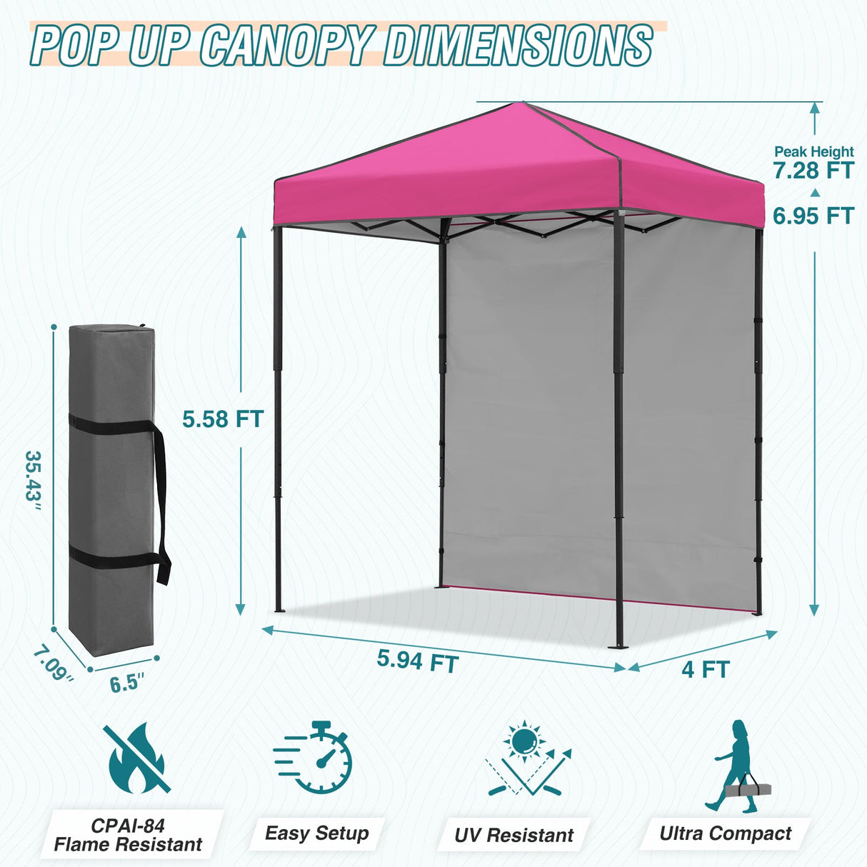 6x4 Instant Pop Up Canopy Tent with 1 Side Wall Panel - Eagle Peak