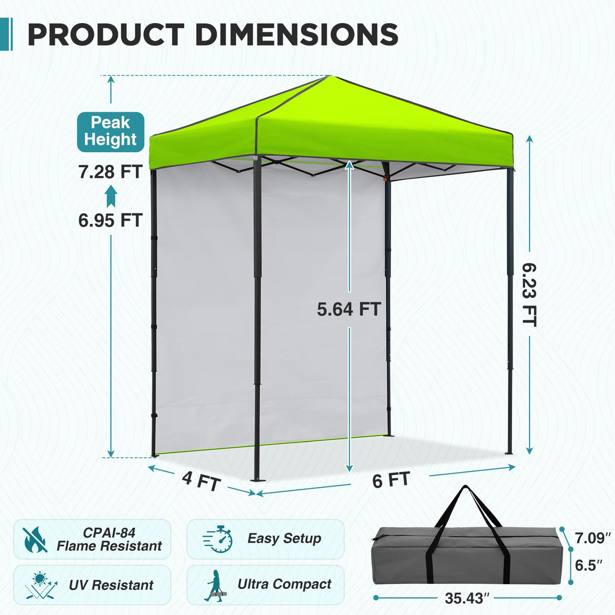 6x4 Instant Pop Up Canopy Tent with 1 Sidewall - Eagle Peak®