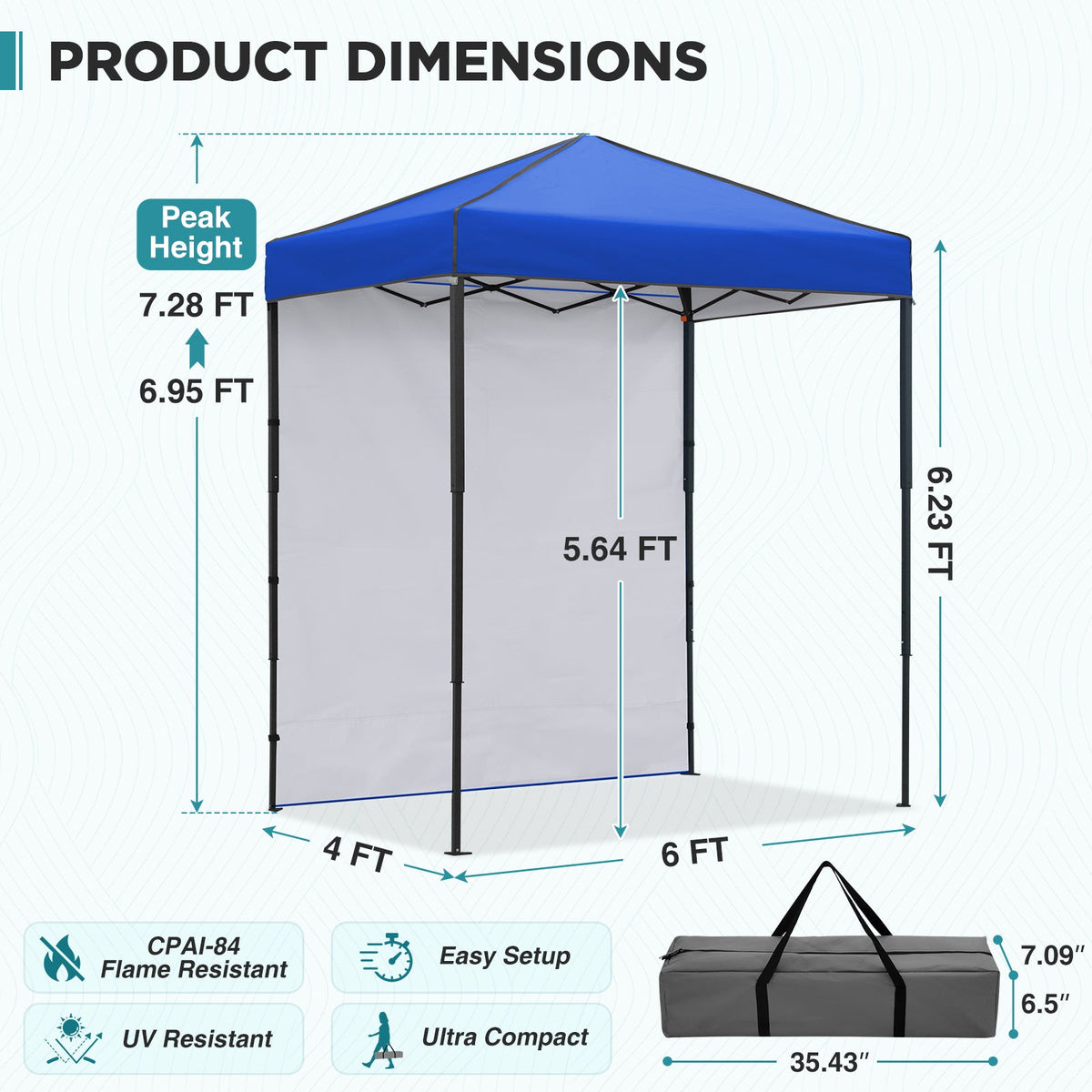 6x4 Instant Pop Up Canopy Tent with 1 Sidewall - Eagle Peak®