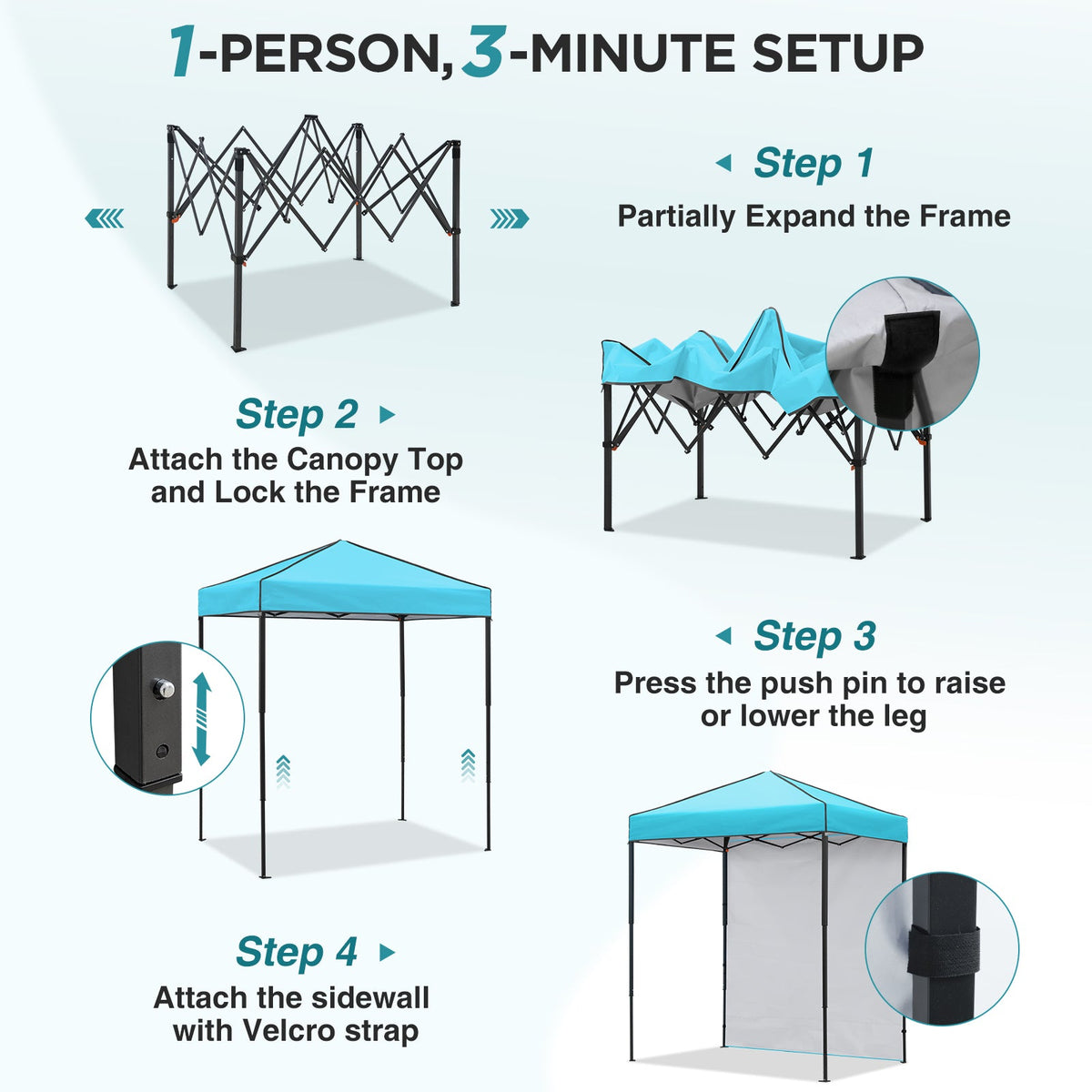 6x4 Instant Pop Up Canopy Tent with 1 Sidewall - Eagle Peak®