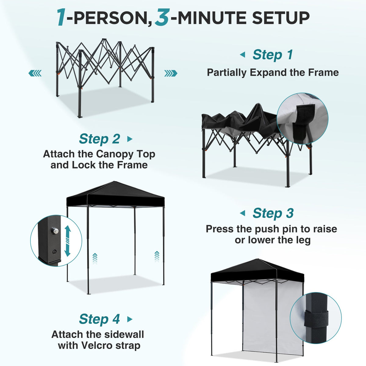 6x4 Instant Pop Up Canopy Tent with 1 Sidewall - Eagle Peak®