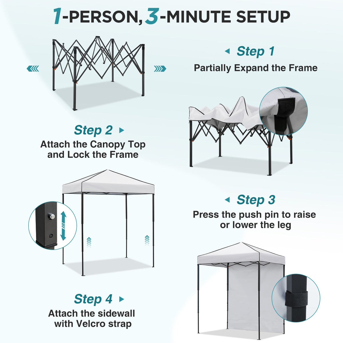 6x4 Instant Pop Up Canopy Tent with 1 Sidewall - Eagle Peak®