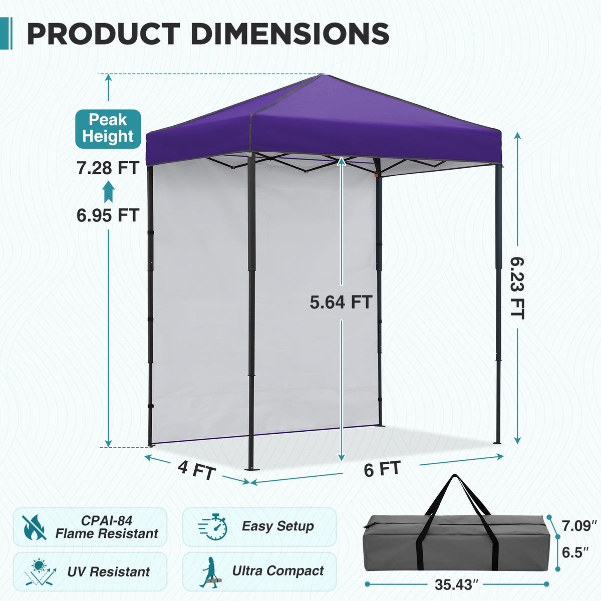 6x4 Instant Pop Up Canopy Tent with 1 Sidewall - Eagle Peak®