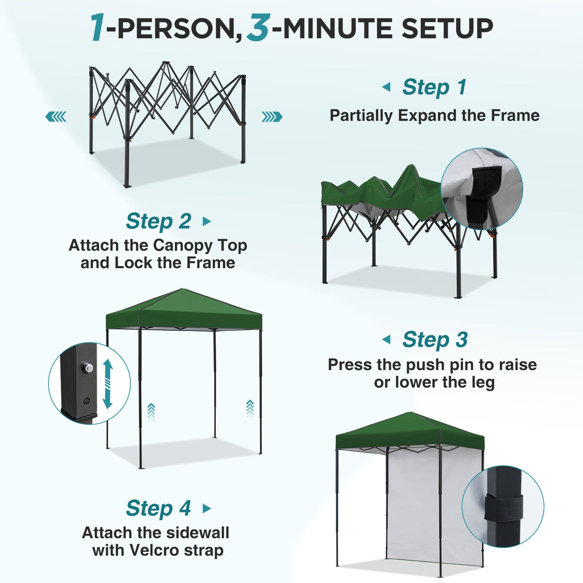 6x4 Instant Pop Up Canopy Tent with 1 Sidewall - Eagle Peak®